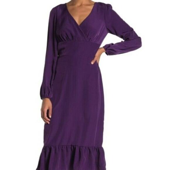Abound Long Sleeve Ruffle Trim Midi Dress Size Small Purple NWT V-Neck Surplice - Picture 1 of 6